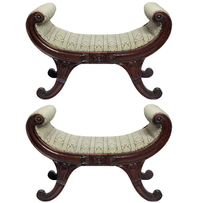 Fine and Rare Pair of Regency Mahogany Benches, Early 19th Century For Sale