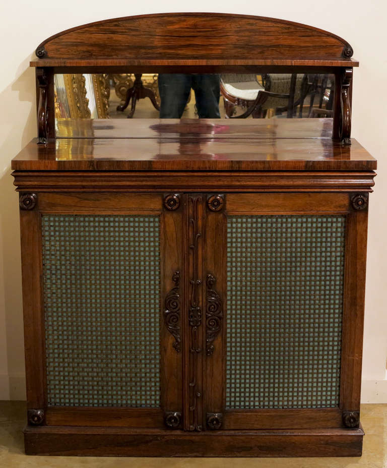 A Fine Late Regency Rosewood Cabinet
19th Century

Height 53.5 in.  Width 43 in.  Depth 17.5 in.

Provenance:
Property of a Lady, Greenwich CT.
Le Trianon Fine Art & Antiques

Cab 40
