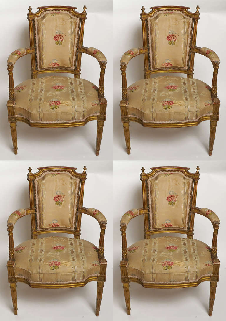 A fine set of four Louis XVI giltwood fauteuils, circa 1780 by Georges Jacob Maitre in 1765.
Stamped 