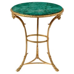 A Fine French Gilt Bronze & Malachite-Top Gueridon by Henry Dasson 1
