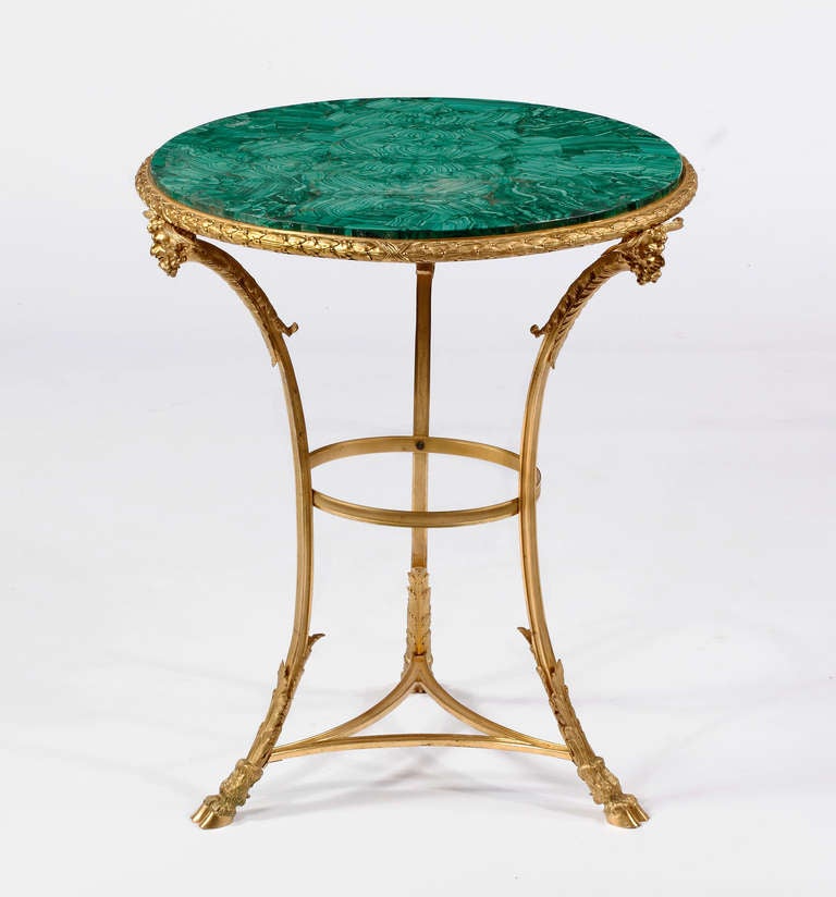 19th Century A Fine French Gilt Bronze & Malachite-Top Gueridon by Henry Dasson  For Sale
