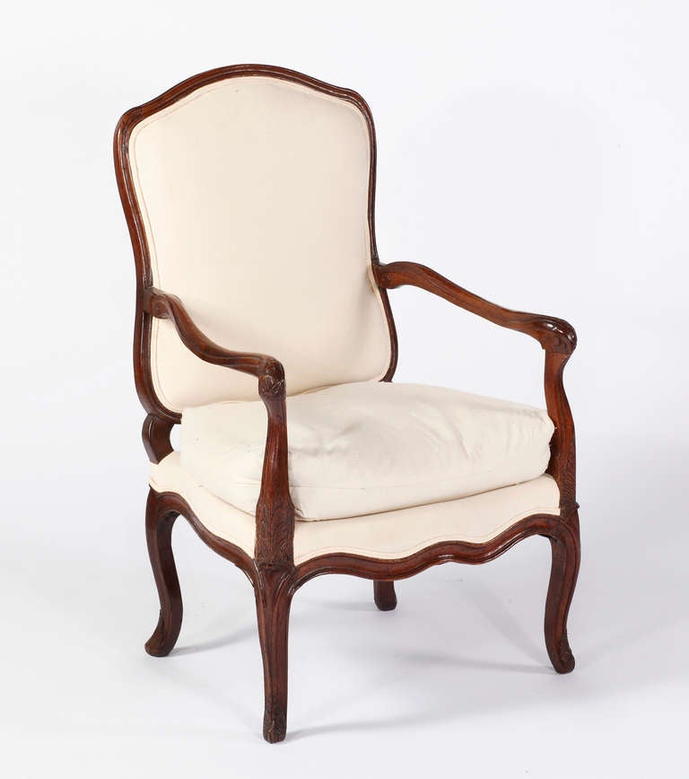 A Fine Early Louis XV Walnut Fauteuil 
18th Century
Attributed Pierre Nogaret Maitre June 1745
 
Height 41 in   Width 26 in   Depth 22 in

Cha51
