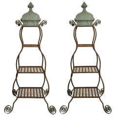 Pair of Large Iron Etageres with Bronze Covers, Early 20th Century