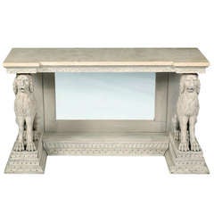 A Fine & Unusual English Pickled Finish Console With Lion Figures