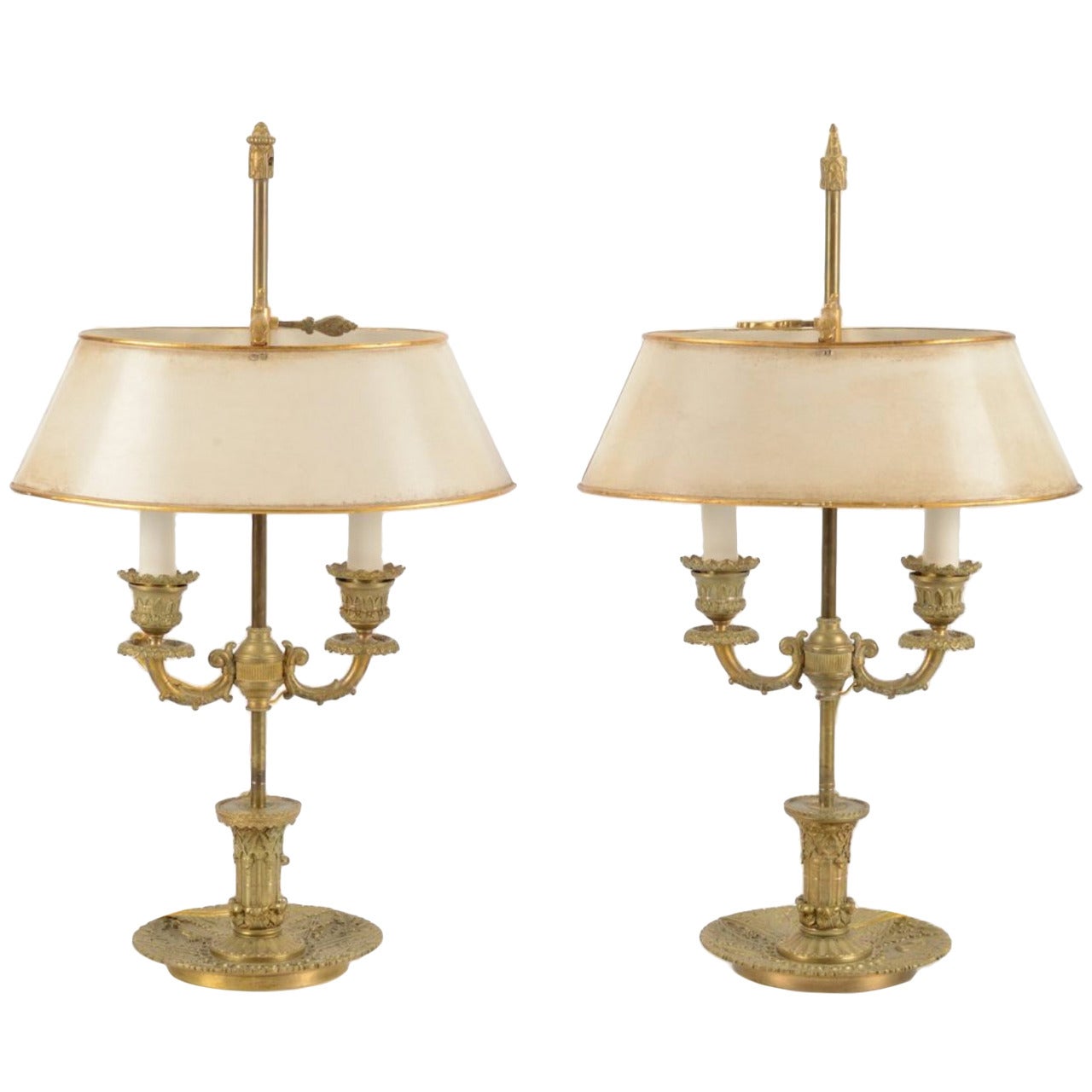 Fine Pair of French Gilt Bronze Bouillotte Lamps, 19th Century For Sale