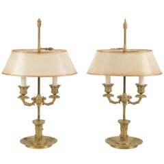 Fine Pair of French Gilt Bronze Bouillotte Lamps, 19th Century