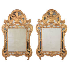 Fine and Rare Pair of Regence Giltwood Mirrors, 18th Century 1