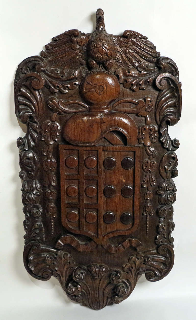 A Carved Walnut Coat of Arms
Possibly Austrian
18th Century

Height 53 in.  Width 27 in.

Arc121
