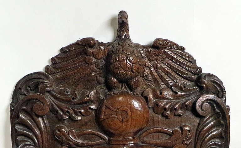 Austrian Carved Walnut Coat of Arms, 18th Century