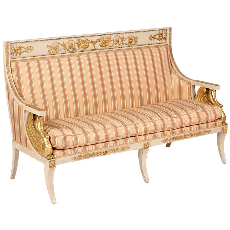 An Important Italian Neoclassical Painted & Parcel Gilt Canapé For Sale