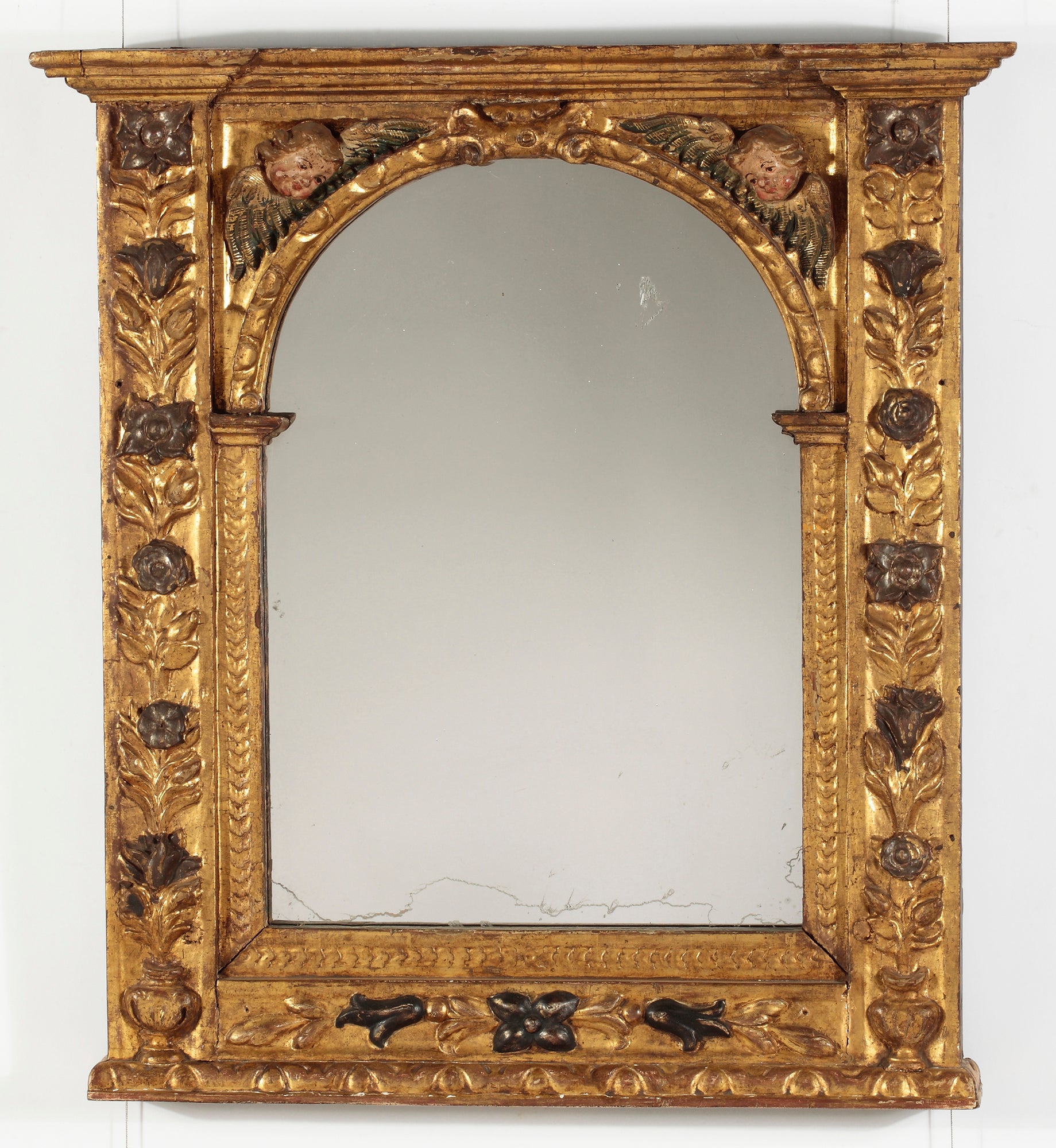 A Baroque Giltwood & Polychrome Frame / Mirror, Late 17th Century