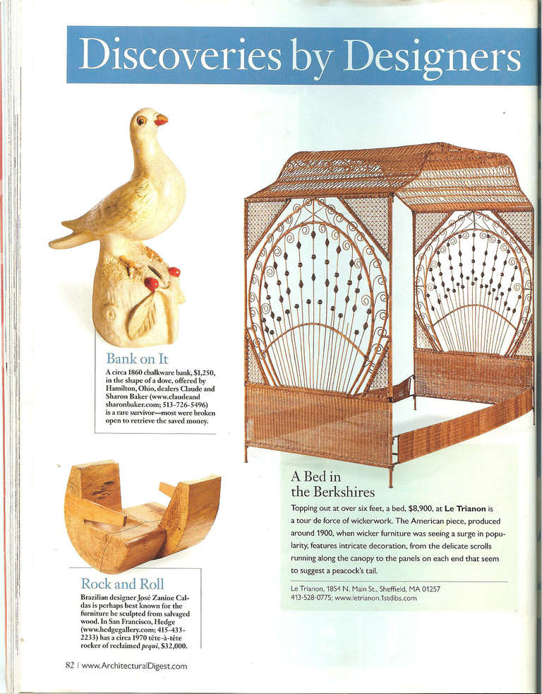 A Fine Decorated Wicker Canope Bed, featured in Architectural Digest In Good Condition In Sheffield, MA