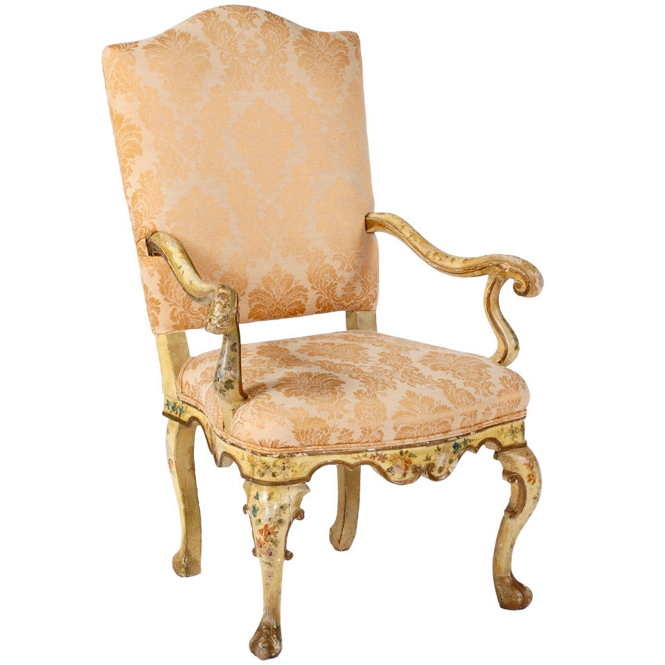 A Fine Venetian Rococo Polychrome Open Armchair, 18th Century For Sale
