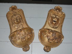 Pair of Gilt Cast Iron Wall Fountains /Planters, 19th Century