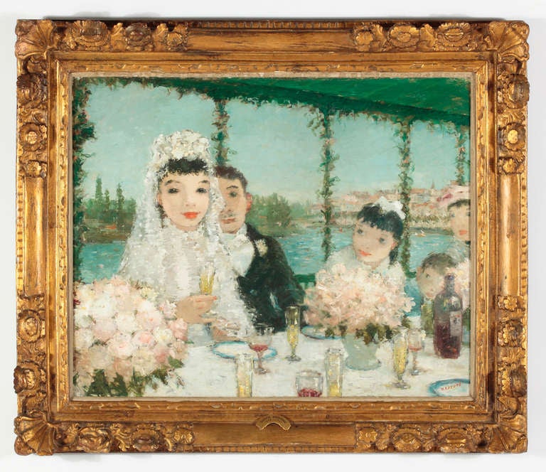 Dietz Edzard
German, 1893-1963
Wedding Party

Oil on canvas
26 by 32 in.  W/frame 34 ½ by 40 ½ by in.

Dietz Edzard was born in Bremen in 1893 Germany. 
He traveled extensively through Germany, Holland and France. Edzard, a colorful artist who has