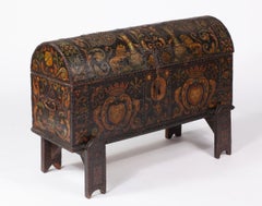 Antique  Early English Dome Trunk with painted leather & brass mounted, on stand 18thC 