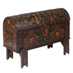An Early Continental Polychromed Dome Trunk on Stand, 18th Century 6