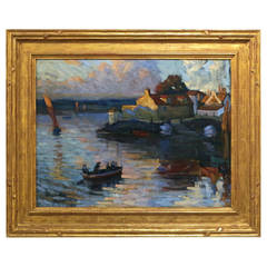 Antique French Coastal Village, Painting by Elmer Stanley Hader