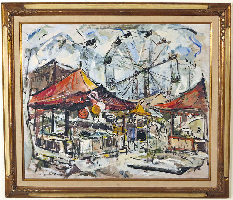 George Schwacha, America 1908-1986, "Coney Island,"oil on canvas. Signed and dated 1956. 30 by 36 in. with frame 37 ½ by 43 ½ in.

George Schwacha of New Jersey is president of the American Artists Professional League and a past president