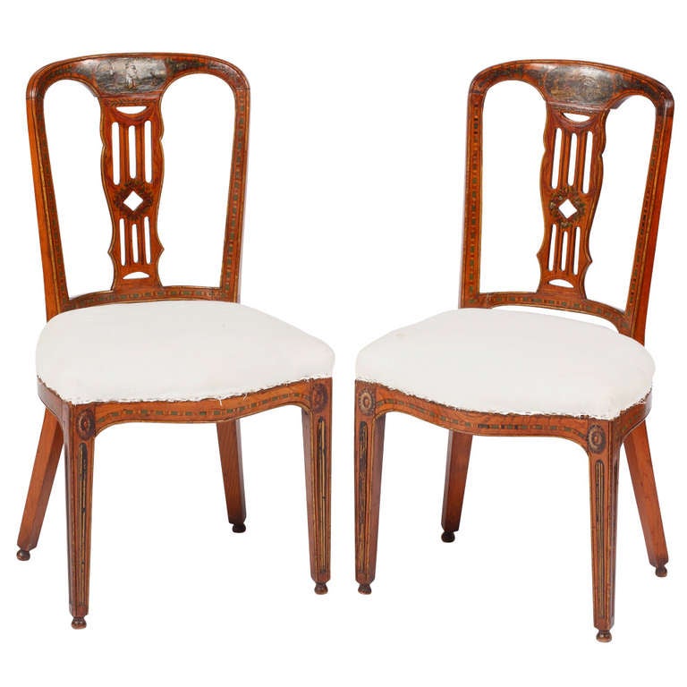 A Pair of Late George III Painted Satinwood Side Chairs, early19th Century