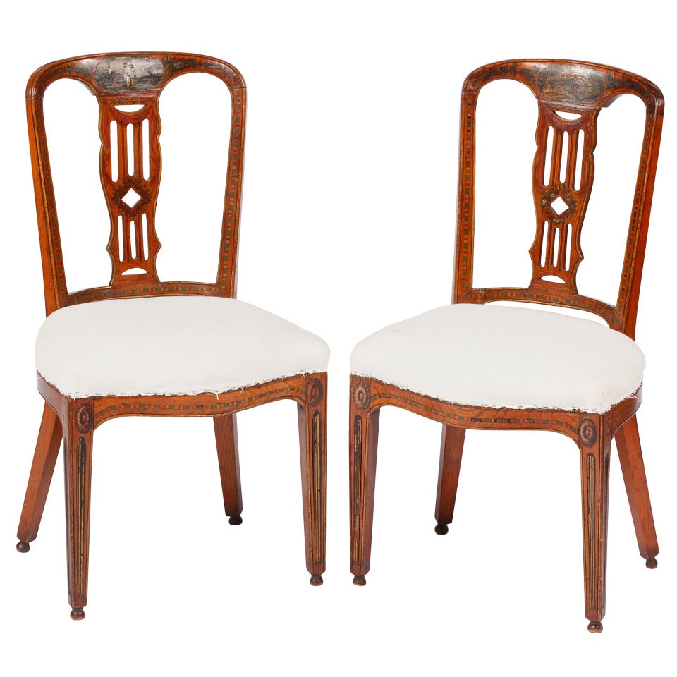 A Pair of Late George III Painted Satinwood Side Chairs, early19th Century For Sale