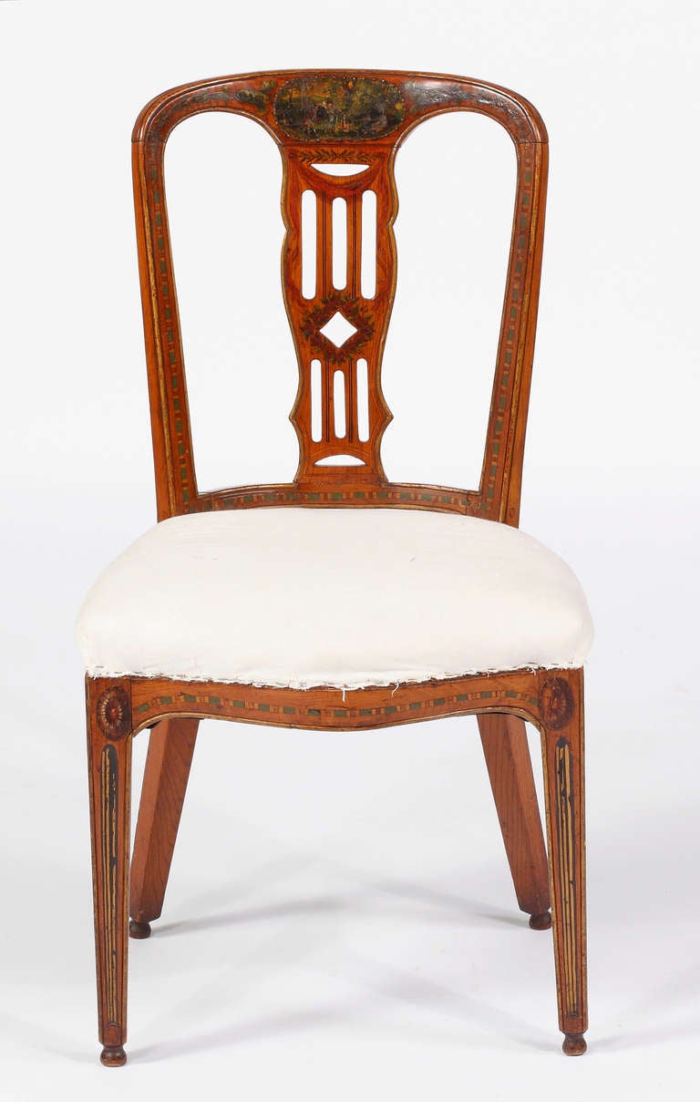Georgian A Pair of Late George III Painted Satinwood Side Chairs, early19th Century For Sale