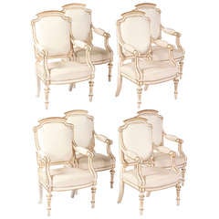 A Set of Eight Italian Painted & Parcel Gilt Fauteuils, Early 19th Century 7