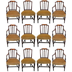 Antique Fine Set of 12 Sheraton Satinwood-Inlaid Mahogany Dining Chairs, circa 1790