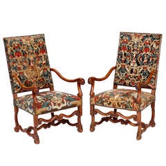 A Fine Pair of Louis XIV Walnut Armchairs, Early 18th Century