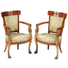 A Rare Pair of Italian Polychrome & gilt Pearwood Armchairs.