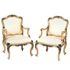 A Fine Pair of Italian Painted and Lacquered Armchairs, 18th Century