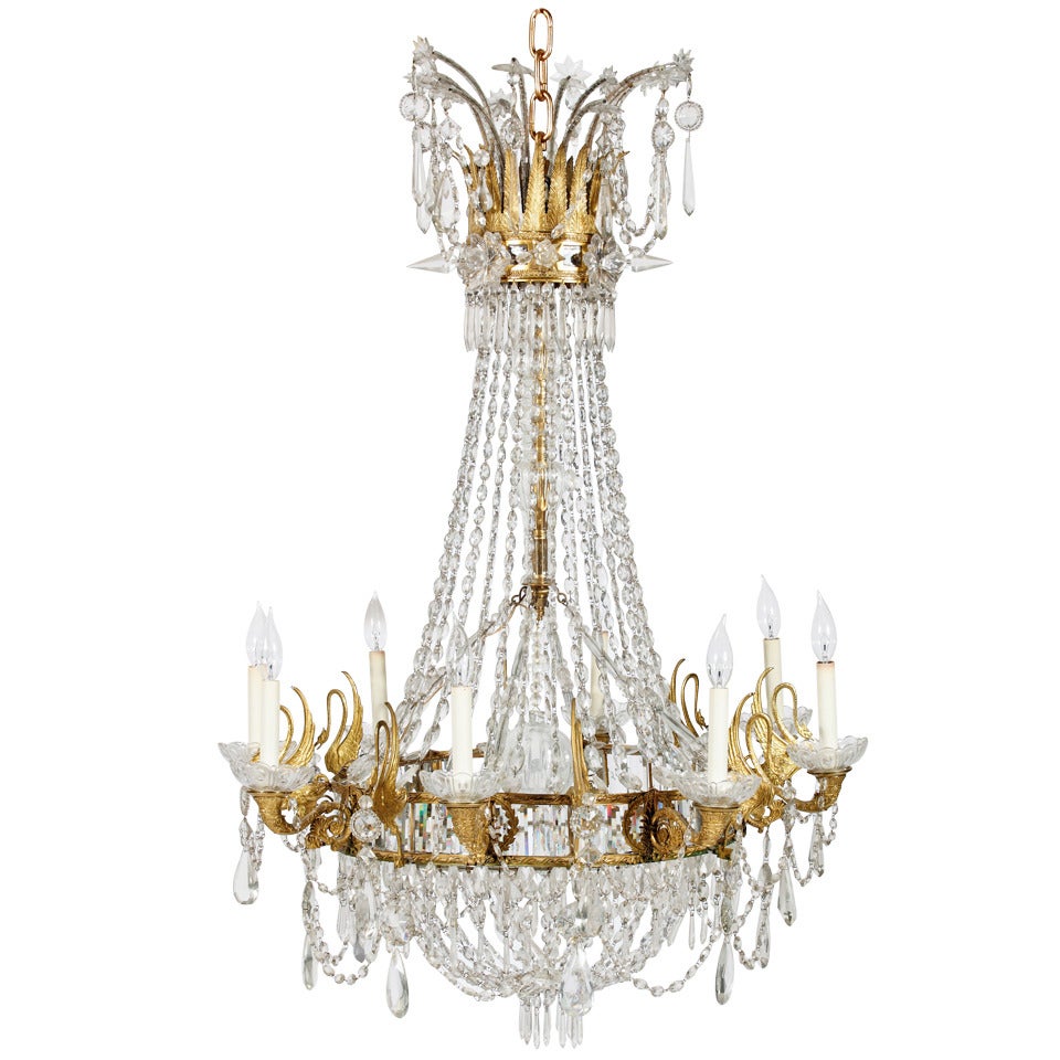 An Important 19th Century Neoclassic Gilt Bronze & Crystal Chandelier For Sale