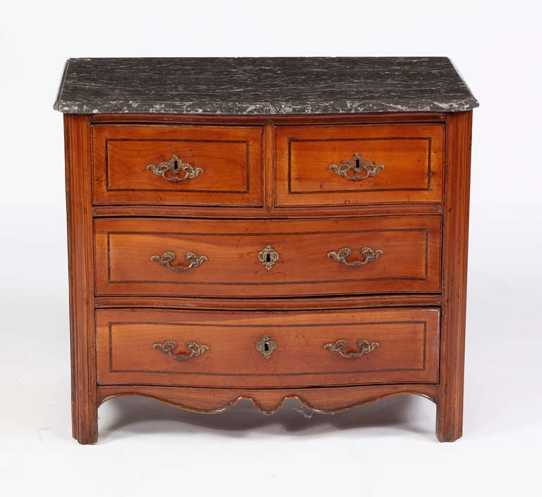 A Continental Transitional Fruitwood Commode with Marble Top, 19th Century