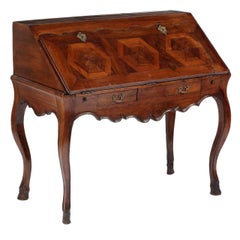 A Rare Louis XV Walnut & Parquetry Slant Front Desk on Cabriole Legs