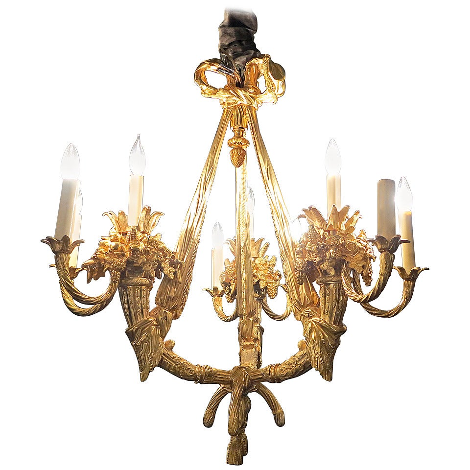 Magnifique lustre français en bronze doré, vers 1890-1900 par la Maison Mottheau