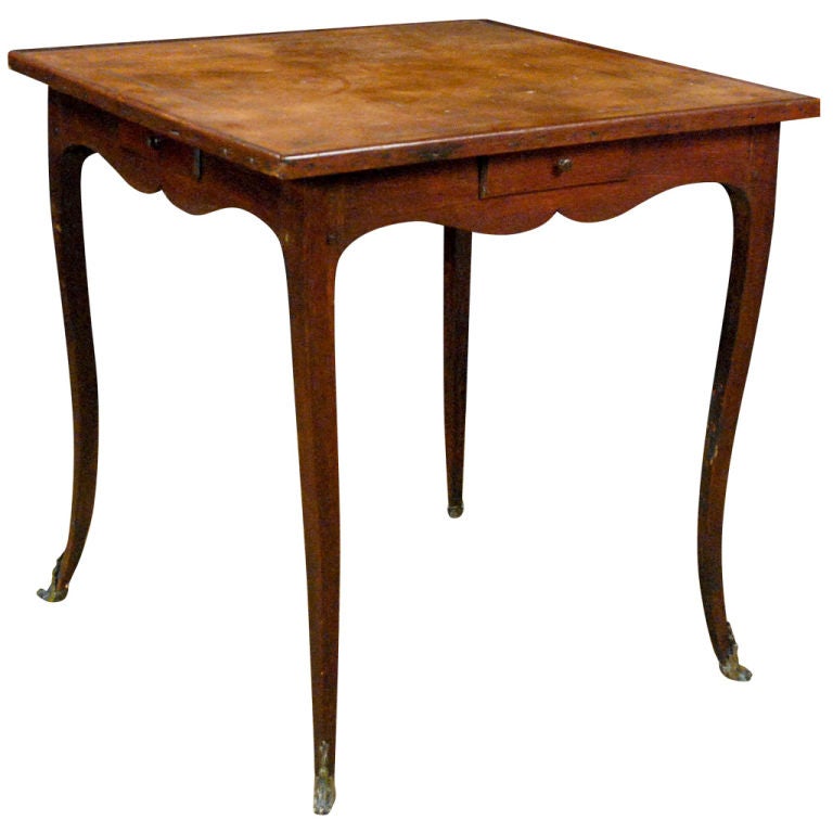 A Louis XV Chestnut Leather Top Games Table