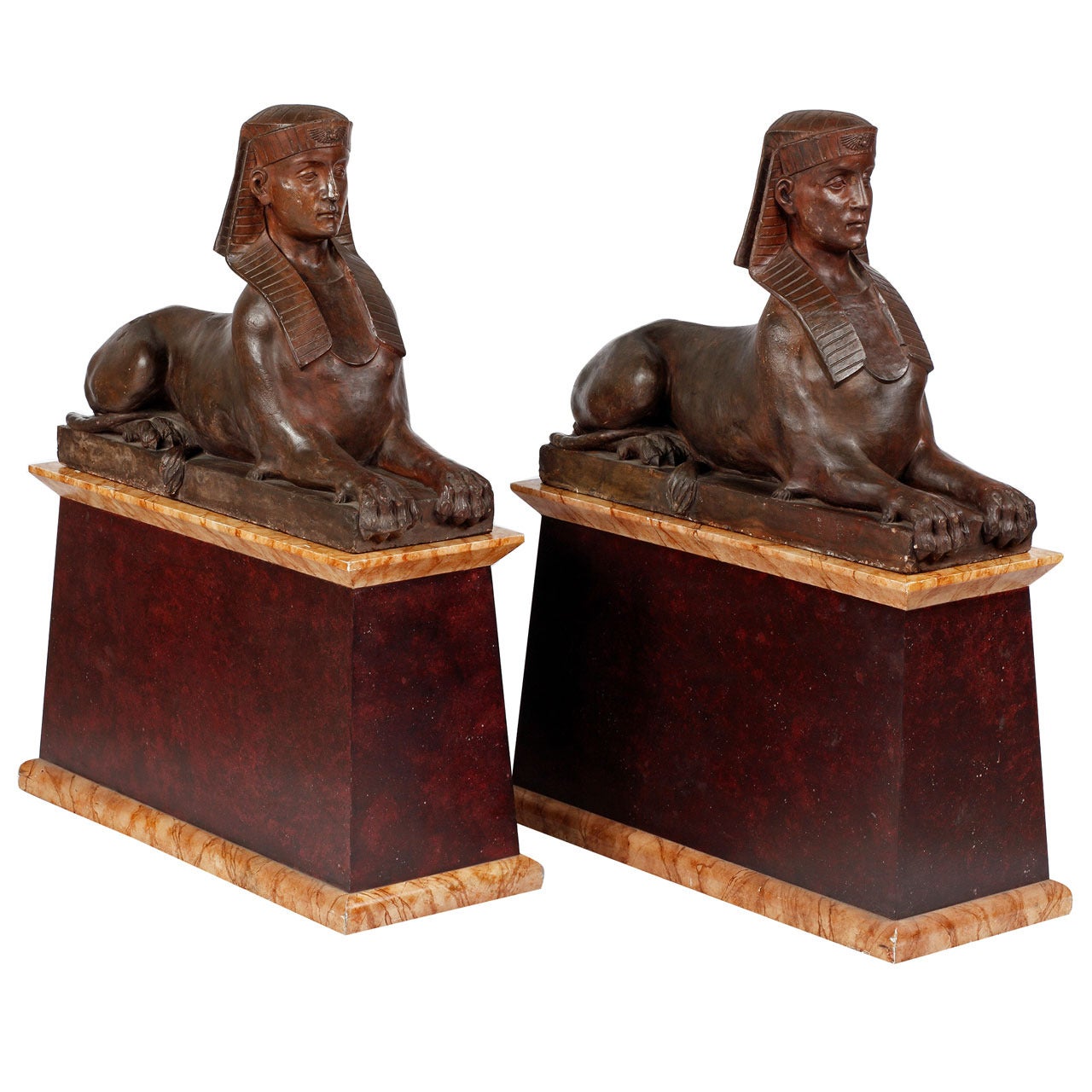 An Important Pair of Terracotta Sphinxes by Enrico Vella For Sale