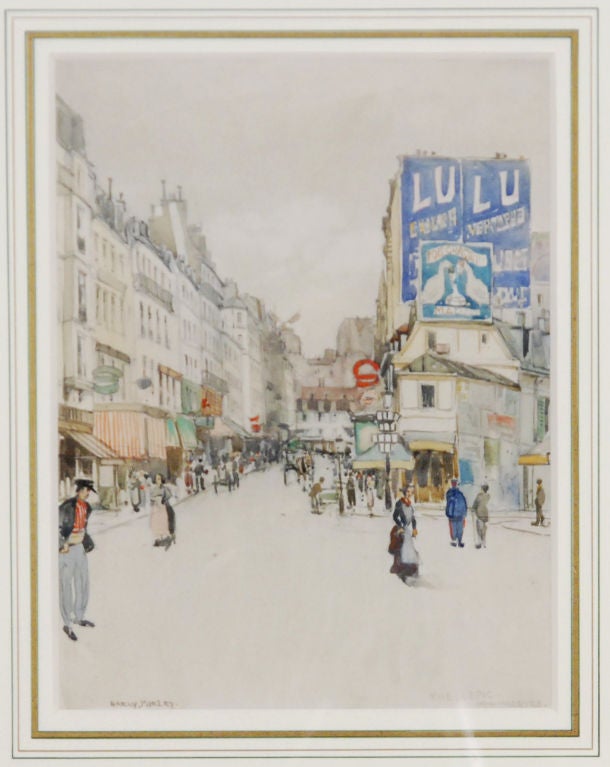 Watercolor and pencil on paper<br />
Signed & dated 1912<br />
12 ½ by 9 ½ in.  W/frame 23 by 20 in.<br />
<br />
He was a student of the Royal Academy in London.  He is engravings he preferred l’eau fort et le burin.<br />
He is well known for