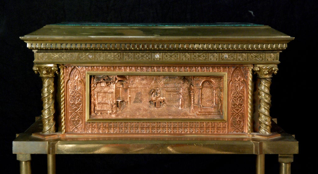 A Rare Malachite, Brass & Copper Box on Stand by Elkington & Co 2
