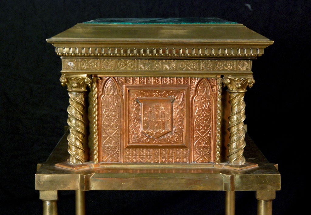 A Rare Malachite, Brass & Copper Box on Stand by Elkington & Co 3