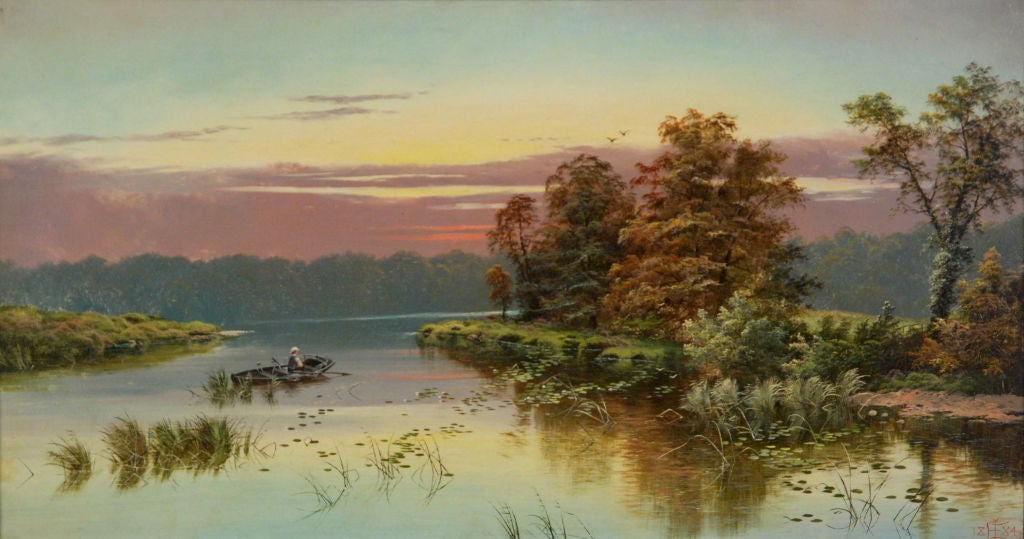 English “Fishing at Sunset” by Edgar Longstaffe