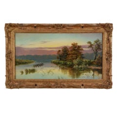 Antique “Fishing at Sunset” by Edgar Longstaffe