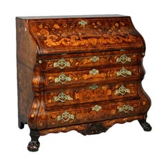 A Fine Dutch Marquetry Inlaid Bombe Desk, 18th Century