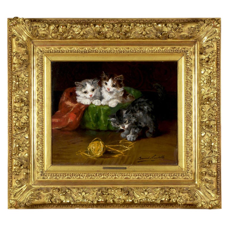 “Three kittens with Ball of Yarn” by Alfred Arthur Brunel De Neu For Sale
