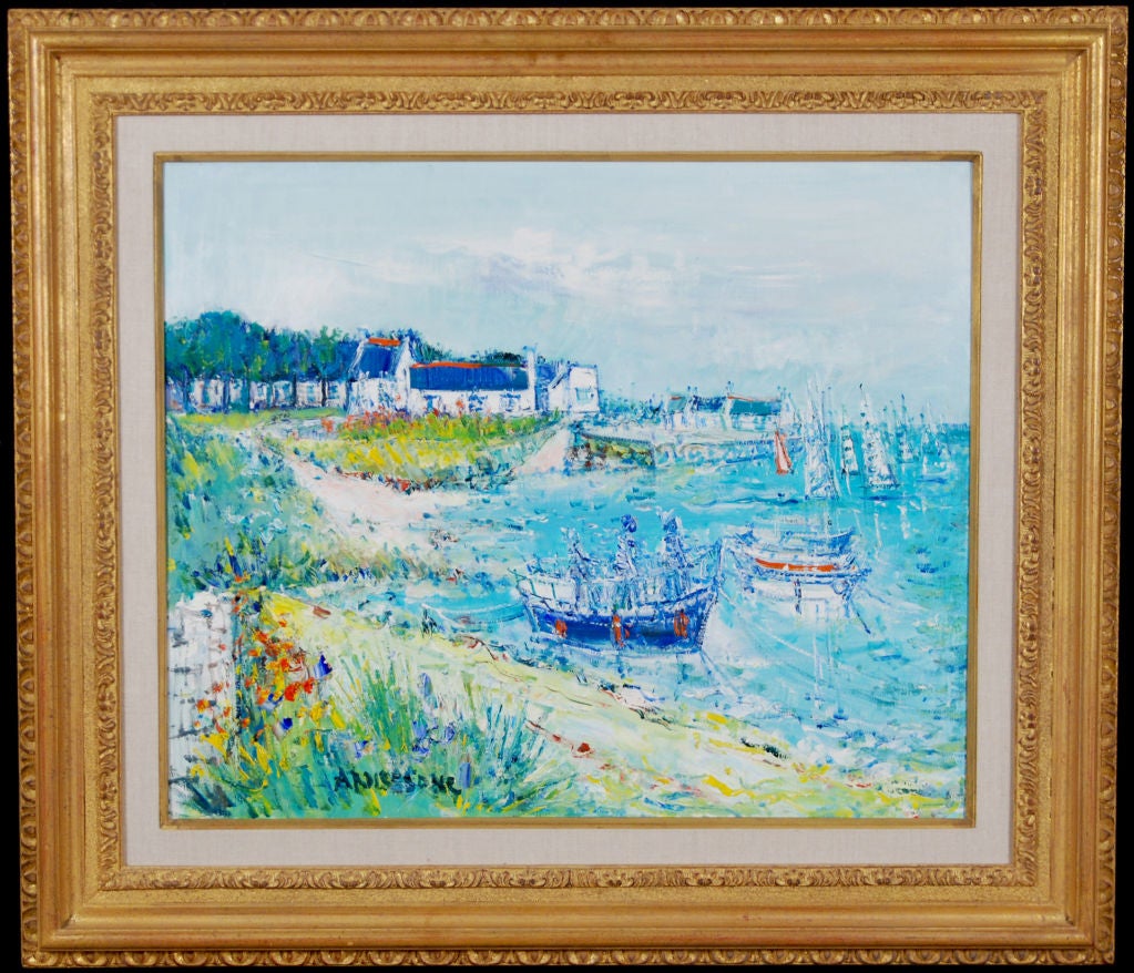 Yolande Ardissone 

French, b. 1927

“Les Marins”

Oil on Canvas

Signed lower left

23 1/2 by 28 3/4  W/frame 33 1/2 by 38 3/4 in.

Provenance: Findlay Galleries; Private Collection, New York. 

	Yolande Ardissone was born in Normandy