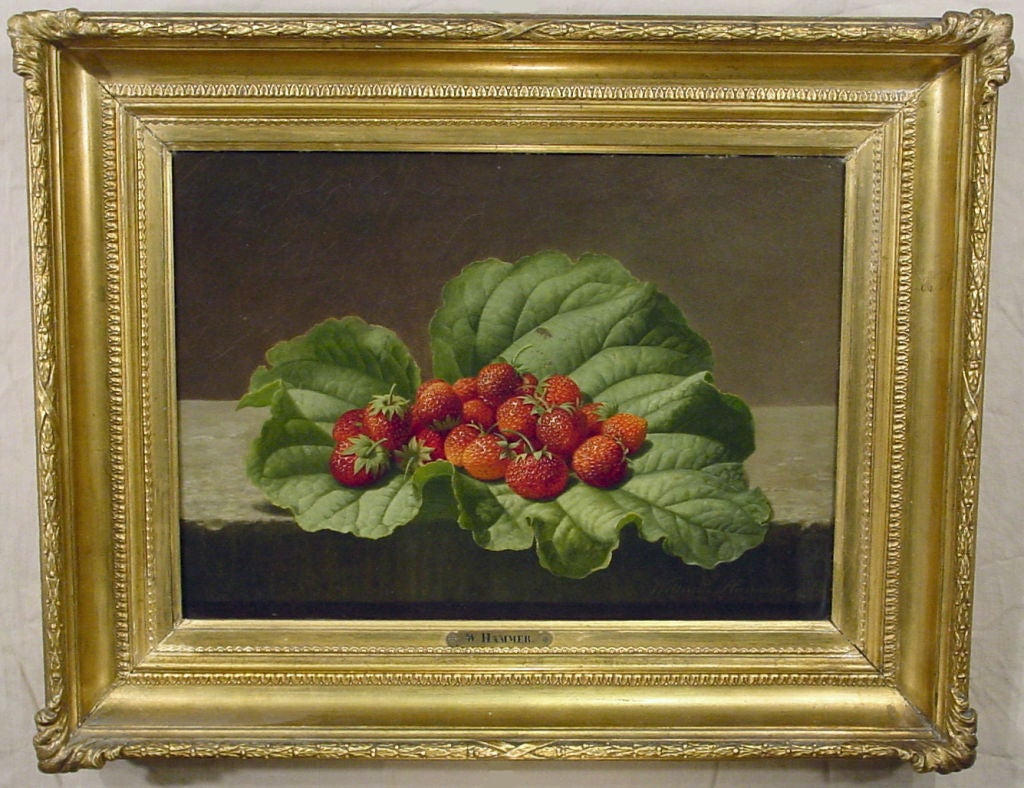 William Hammer<br />
Danish, 1821-1889<br />
<br />
“Strawberries on a Stone ledge”<br />
<br />
Signed and dated 1863 (lower Right)<br />
Oil on canvas<br />
11 ½ in. by 15 ½ in.  w/frame 17 by 21 in.<br />
<br />
William Hammer is