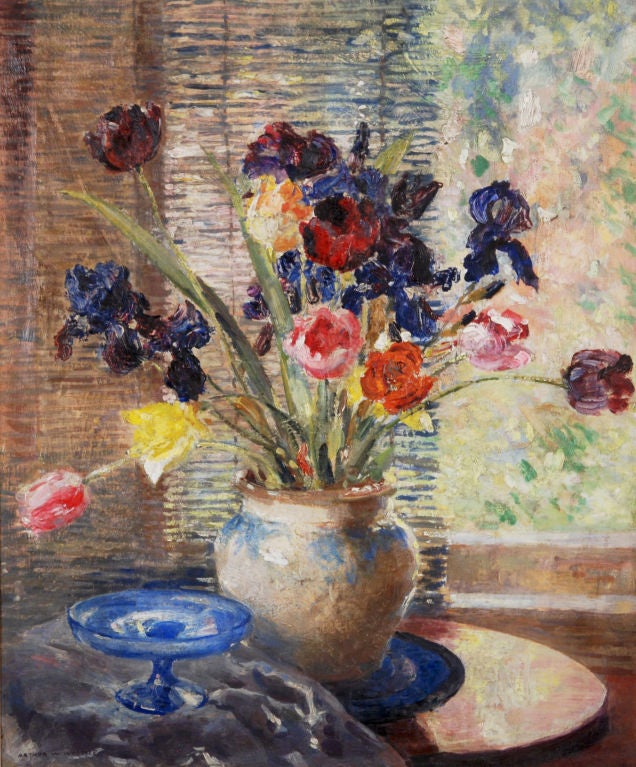 Arthur W. Woelfle<br />
American, 1873-1936<br />
<br />
“Still Life”<br />
<br />
Oil on canvas<br />
30 ¼ x 25 ¼ in.  W/frame 37 x 32 in.<br />
Signed and dated on the back 1925<br />
<br />
Studied:<br />
art at the Brooklyn Institute