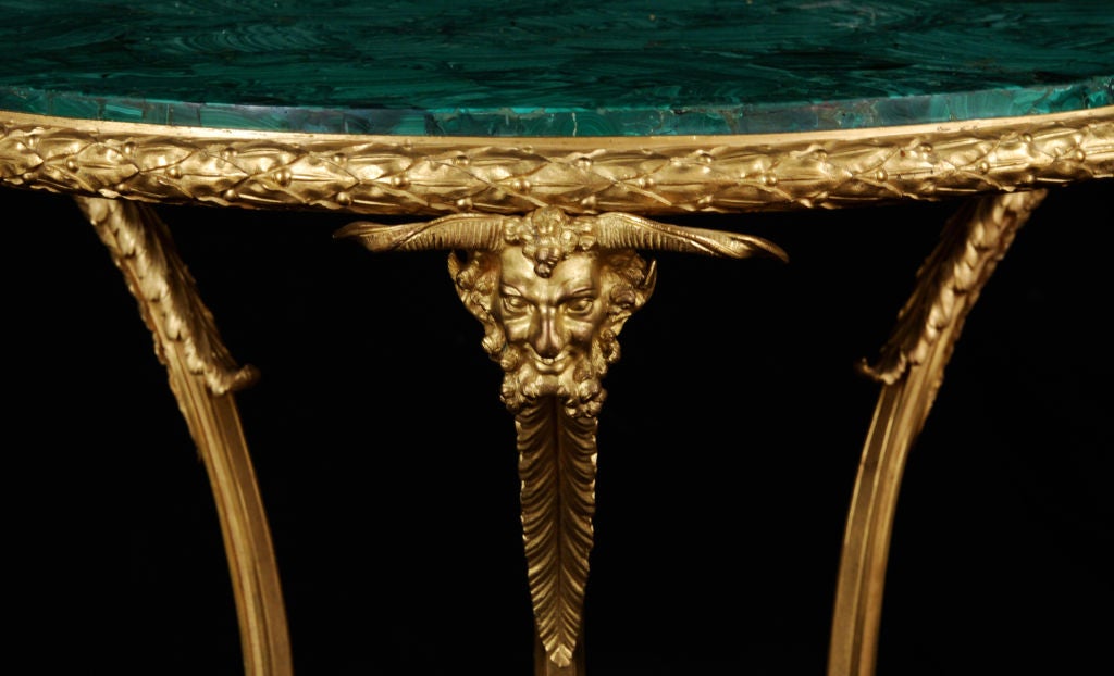 19th Century A French Gilt Bronze & Malachite-Top Gueridon by Henry Dasson