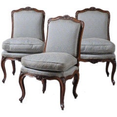 Antique A Set of Three Louis XV Carved Beechwood Chaises A La Reine, 18th Century