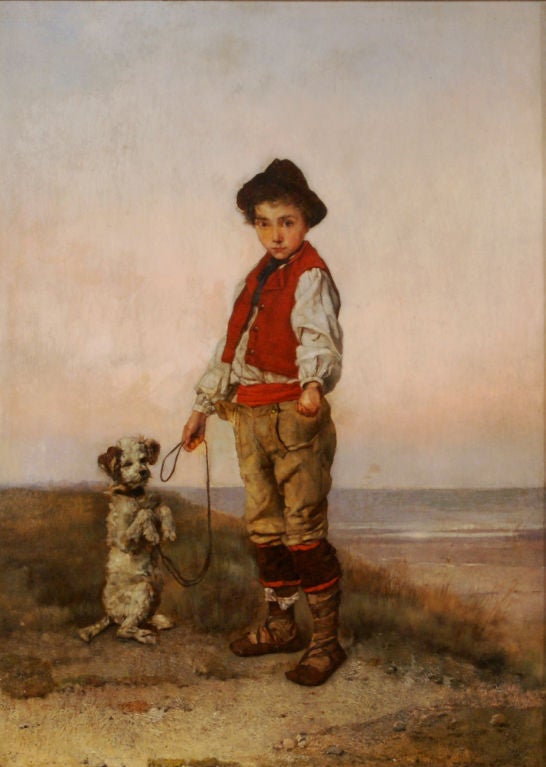 Rudolf Hirth du Frenes 

German, 1846-1916 

 

“A Dog’s Trick” 

 

Oil on cradled panel 

19 3/8 by 14 ½ in. W/frame 23 3/8 by 18 ½ in. 

Provenance: Estate of Ann Meserole Wilson  

 

      Studied at the L’Ecole Des Beaux Art